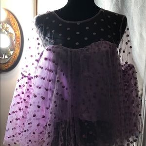 Lavender polka dot bell sleeve crop top